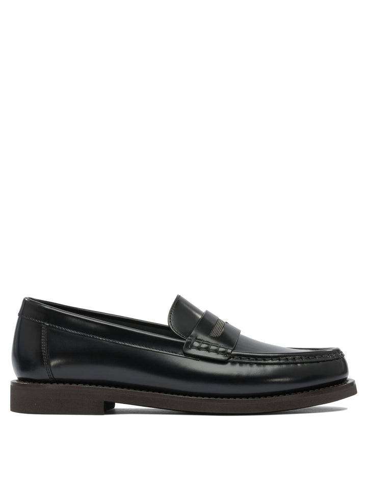 Brunello Cucinelli Leather Loafers With Jewel Detailing Loafers & Slippers - Black | 3a3e8da3a472645471589451f469c04a7cf60805