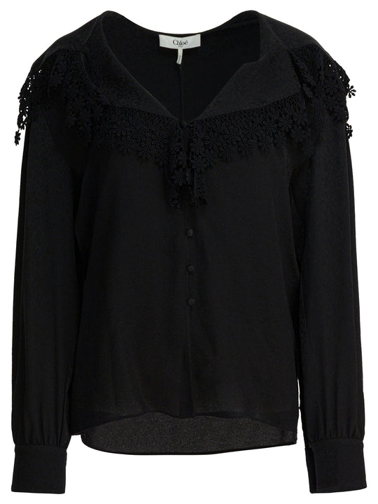 Blouse With Lace Collar Shirts Black