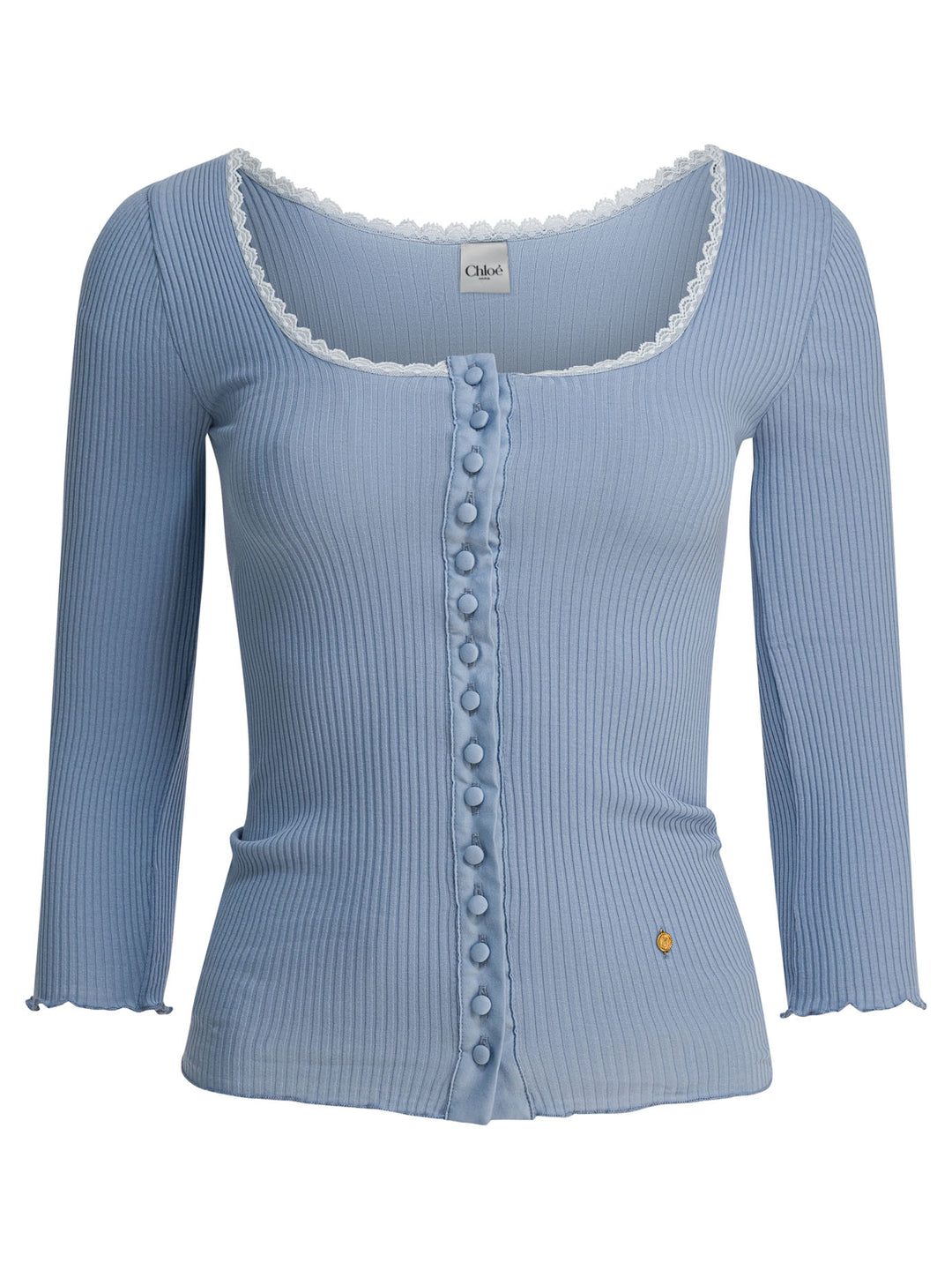 Chloé Fitted Cardigan With Plunging Neckline Knitwear - Light blue | 0c518b6e3f003e958ef97d20b6297c97ce579c32