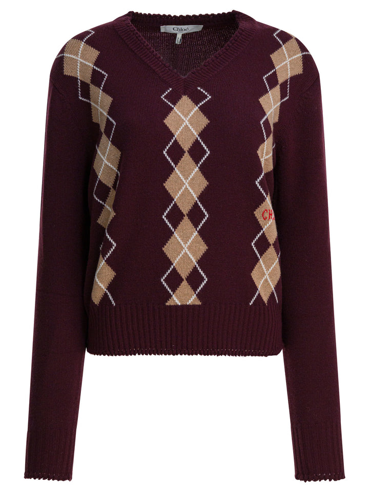 Chloé Wool And Cashmere V-Neck Sweater Knitwear - Bordeaux | ea6527dba4d9add1ef7a59d92c40bf8d87c24424