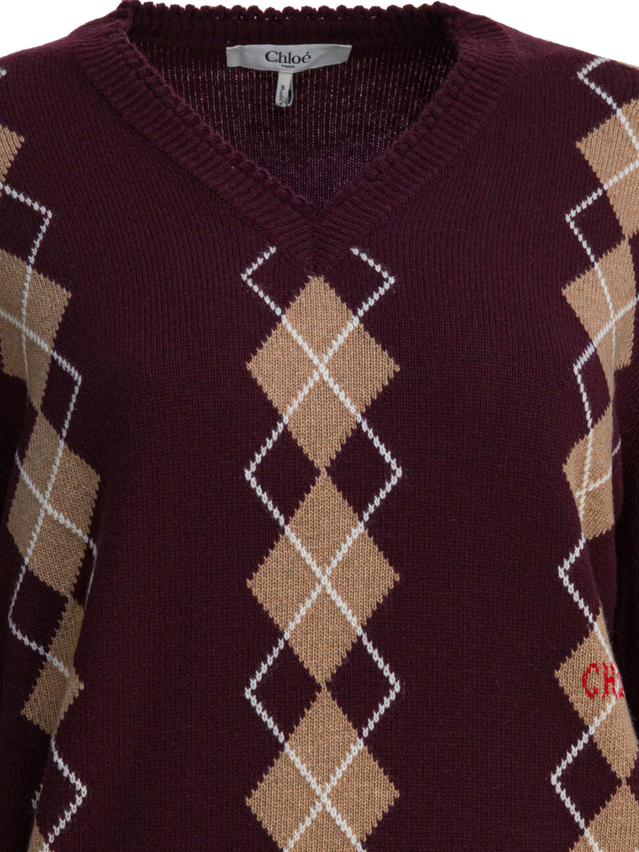 Chloé Wool And Cashmere V-Neck Sweater Knitwear - Bordeaux | 036688d940964f5e290e073e74036b783c93c644