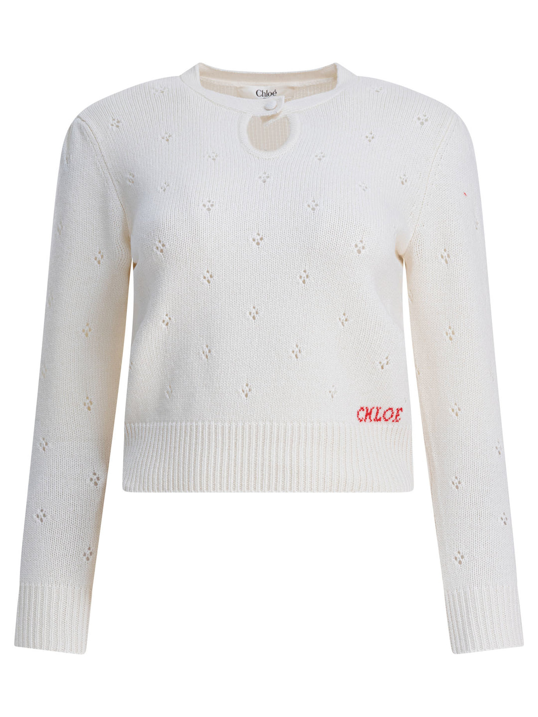 Chloé Perforated Wool And Cashmere Sweater Knitwear - White | edce23a4756f1e37578e9c006dcd91faacf5760d