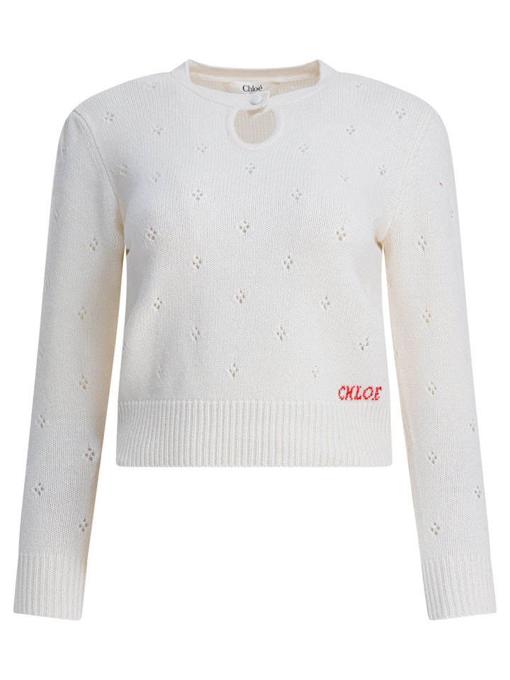 Chloé Perforated Wool And Cashmere Sweater Knitwear - White | edce23a4756f1e37578e9c006dcd91faacf5760d