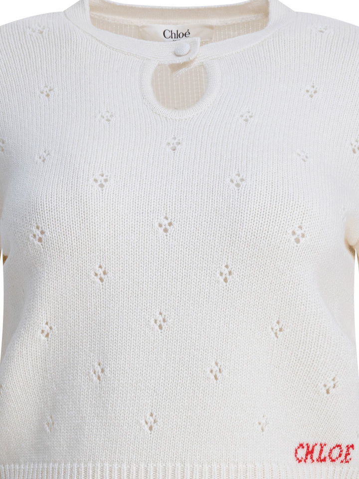Chloé Perforated Wool And Cashmere Sweater Knitwear - White | 2912795068162b2b959086159df278534acbf59d