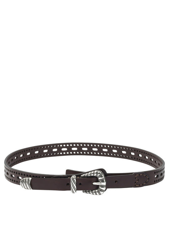Leather Belt With Perforated Details Belts Brown