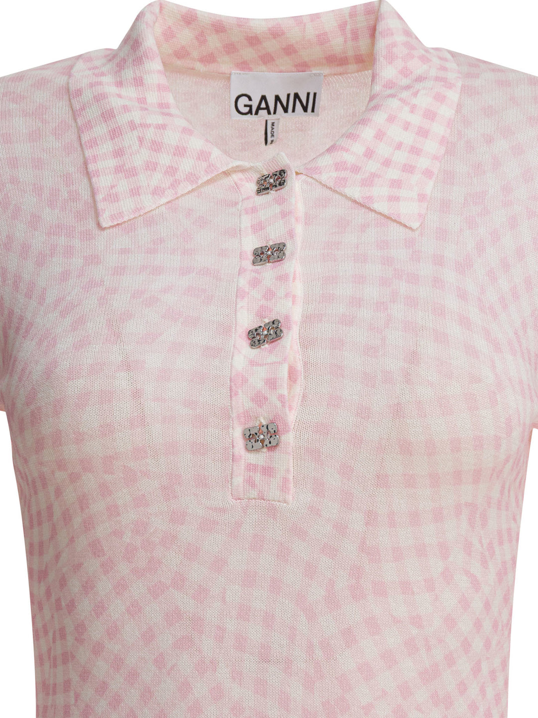 Ganni Cotton Printed Polo Shirt Polo shirts - Pink | 9a7b5c3ff8b9b434d36251c69aa975792a87b104