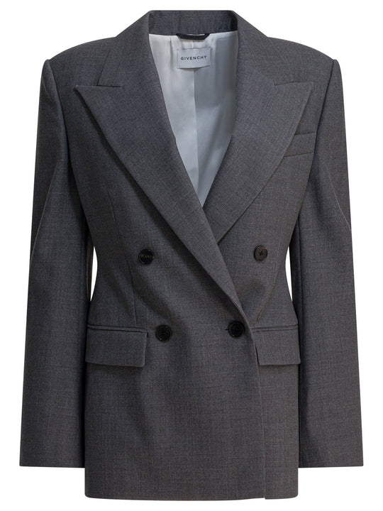 Double-Breasted Wool Blazer Jackets And Coats Grey