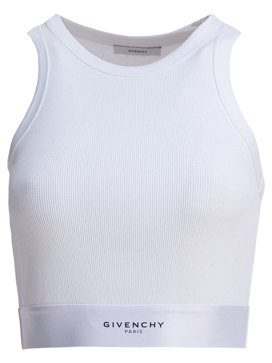 Cropped Tank Top With Logo Tops White