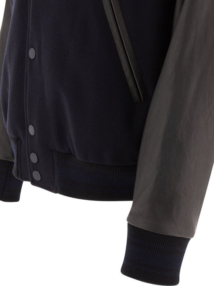 Golden Goose Wool And Leather Bomber Jacket Jackets and Coats - Blue | bc1790c43e6145cf83c6c7a782935434f211630d