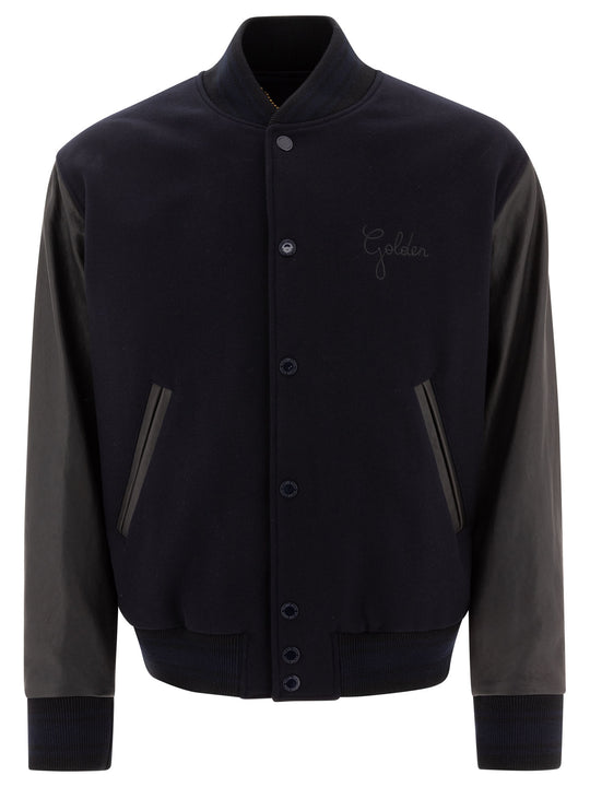 Wool And Leather Bomber Jacket Jackets And Coats Blue