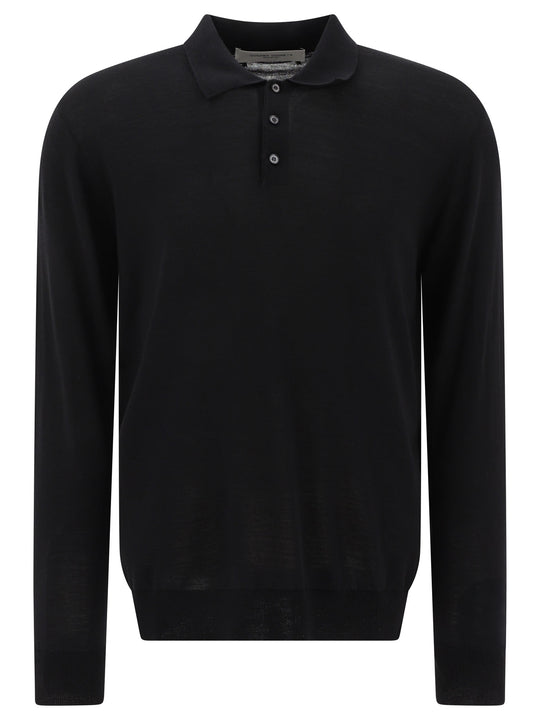 Wool Long-Sleeved Polo Shirt Polo Shirts Black