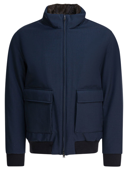 Melange-Effect Bomber Jacket Jackets And Coats Blue