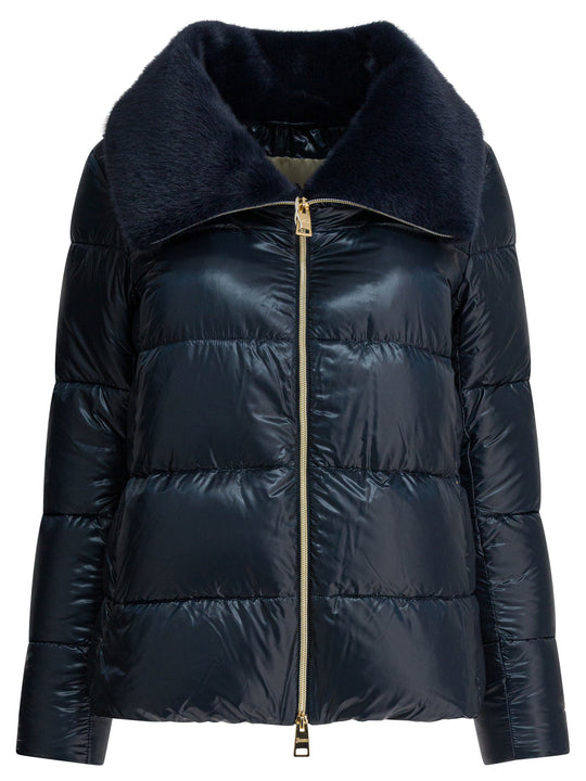 Ultralight Nylon Down Jacket And Lady Alternative Fur Jackets And Coats Blue