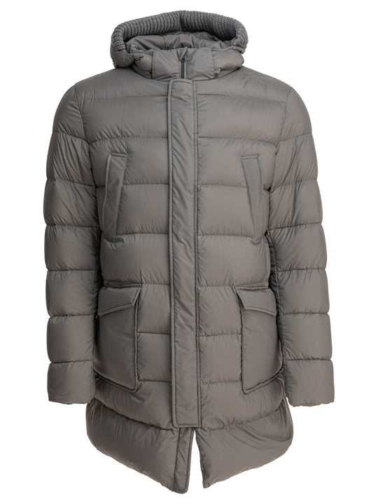Long Down Jacket With Hood Jackets And Coats Grey