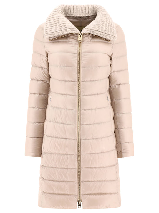 Long Down Jacket With Wool Collar Jackets And Coats Beige
