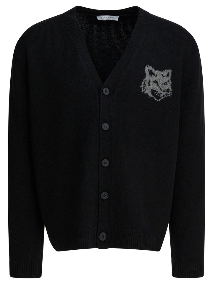Maison Kitsuné Wool Cardigan With Fox Head Knitwear - Black | 13af69fd73b72e7d23a757de4970173a2caa0ccd