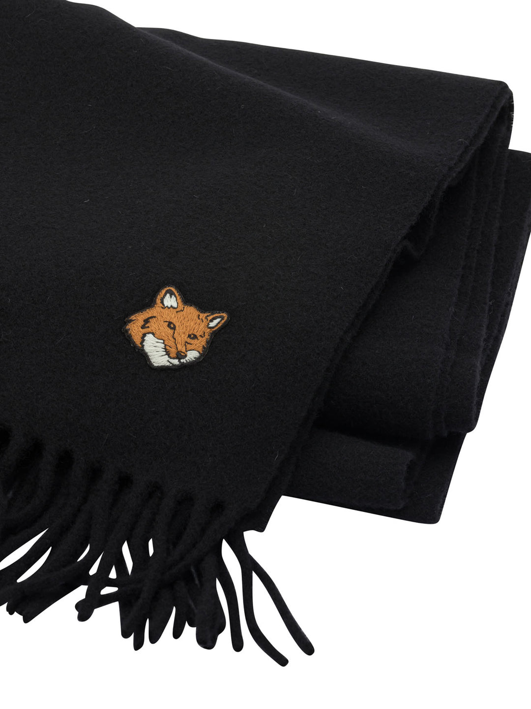 Maison Kitsuné Virgin Wool Fox Scarf Sciarpe & Foulard - Black | 46603ea2e702524f13ee857bc1aeee865682498a
