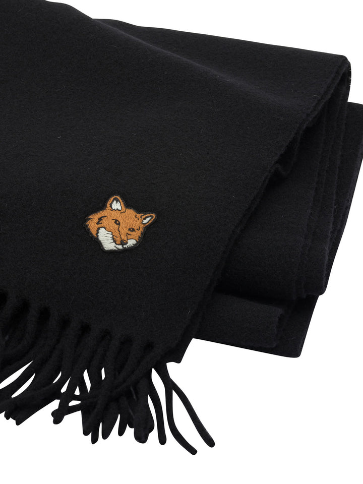 Maison Kitsuné Virgin Wool Fox Scarf Sciarpe & Foulard - Black | 46603ea2e702524f13ee857bc1aeee865682498a