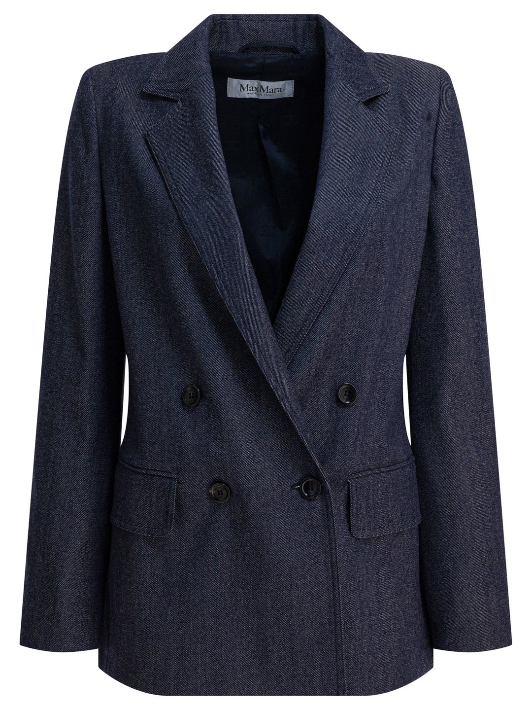 Max Mara Denim-Effect Double-Breasted Blazer Jackets and Coats - Blue | 7ccf646aecedcee42de9332e69efc4c6a0393744
