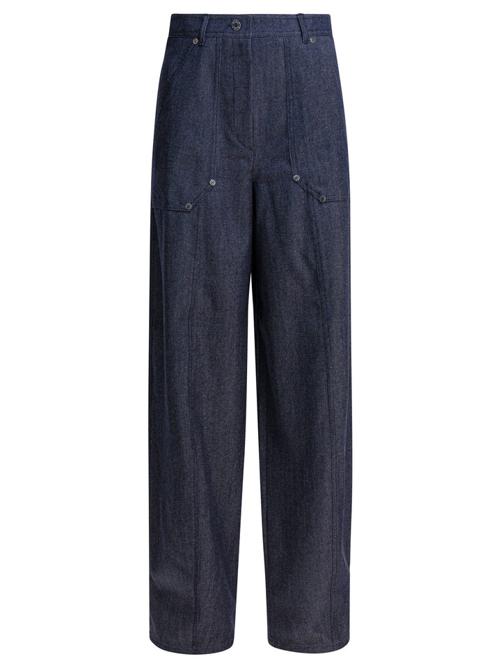 Max Mara Denim-Effect Wool Pants Trousers - Blue | ef098ee3606a822f4b30312af8efee4e8a95d738