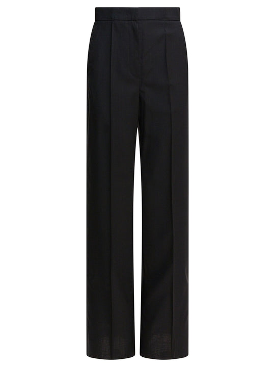 Light Wool Straight Trousers Black