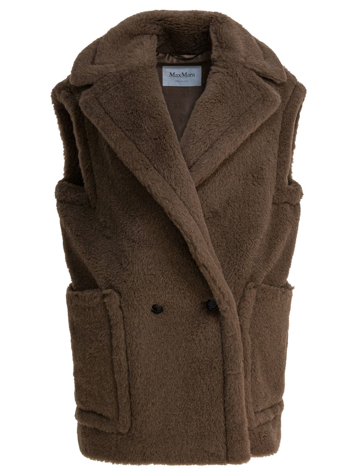 Max Mara Sleeveless Teddy Jacket In Alpaca And Wool Jackets and Coats - Brown | e49fb64d57e04d2e65becdc5d9f2e22320a57918