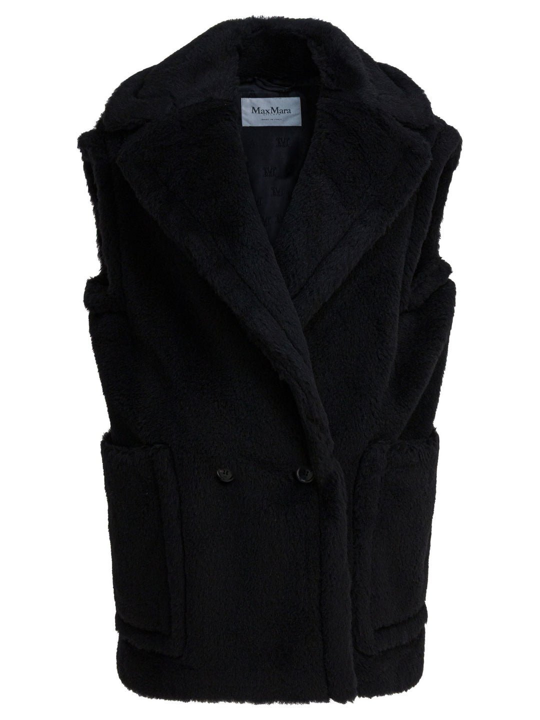 Max Mara Sleeveless Teddy Jacket In Alpaca And Wool Jackets and Coats - Black | b8cae91e79f91493863b4e4897f840b455b8056a