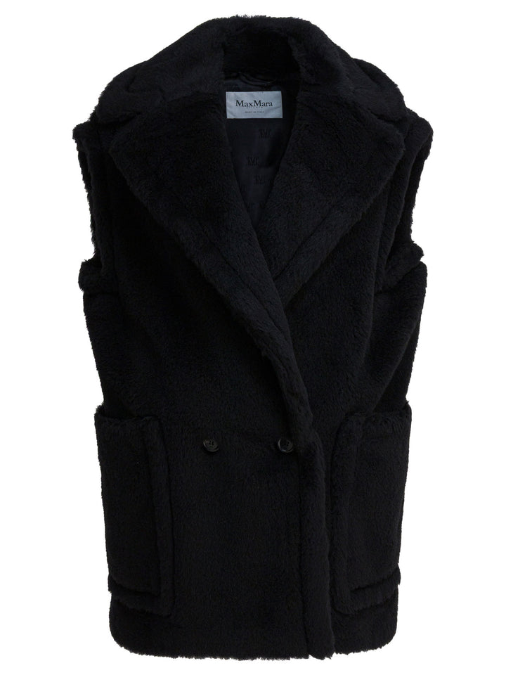Max Mara Sleeveless Teddy Jacket In Alpaca And Wool Jackets and Coats - Black | b8cae91e79f91493863b4e4897f840b455b8056a
