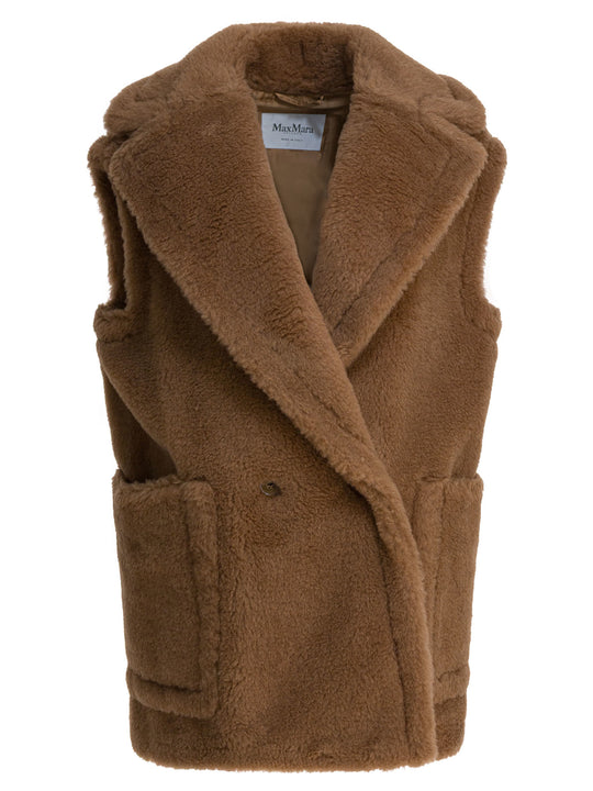 Double-Breasted Sleeveless Jacket In Teddy Jackets And Coats Brown