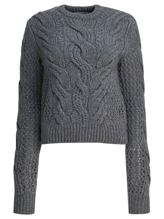 Wool-Blend Crewneck Sweater With Braids Knitwear Grey