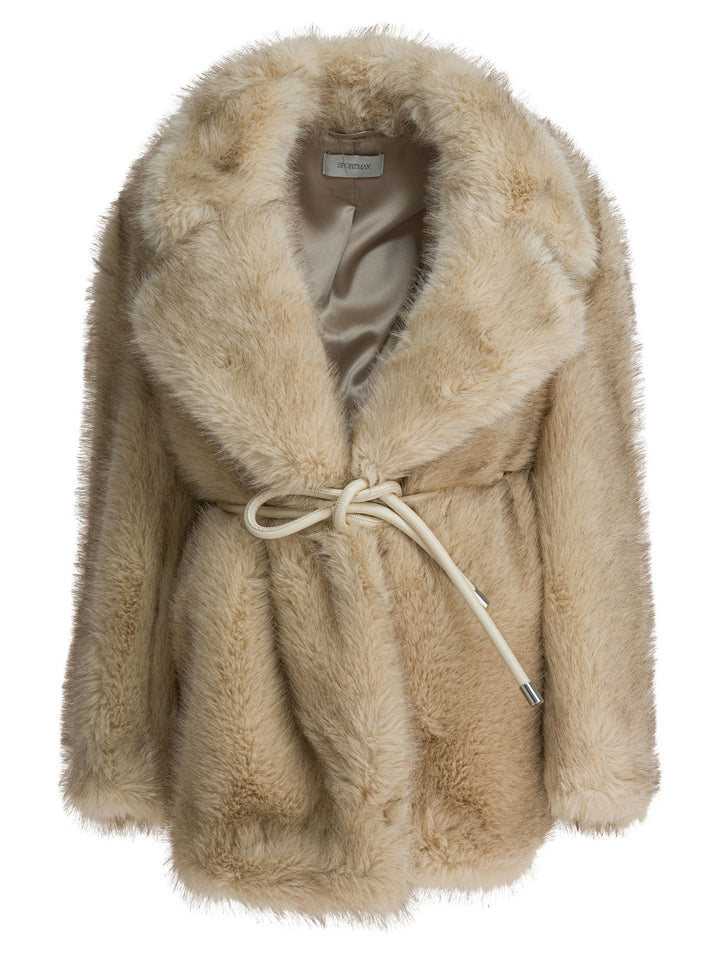 Max Mara Sportmax Furry Effect Fabric Coat Jackets and Coats - Beige | 03b275c0196a68e2014e27d649c8d07e19c51e3b