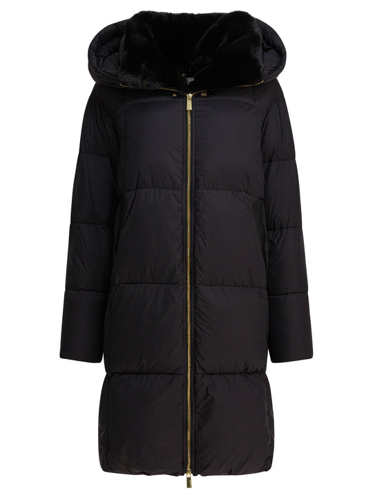 Long Down Jacket With Over Hood Jackets And Coats Black