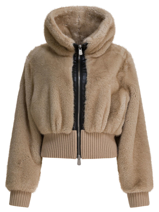 Faux Fur Bomber Jacket Jackets And Coats Beige