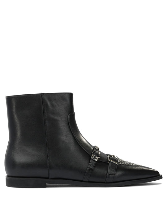 Leather Zippered Ankle Boots Black