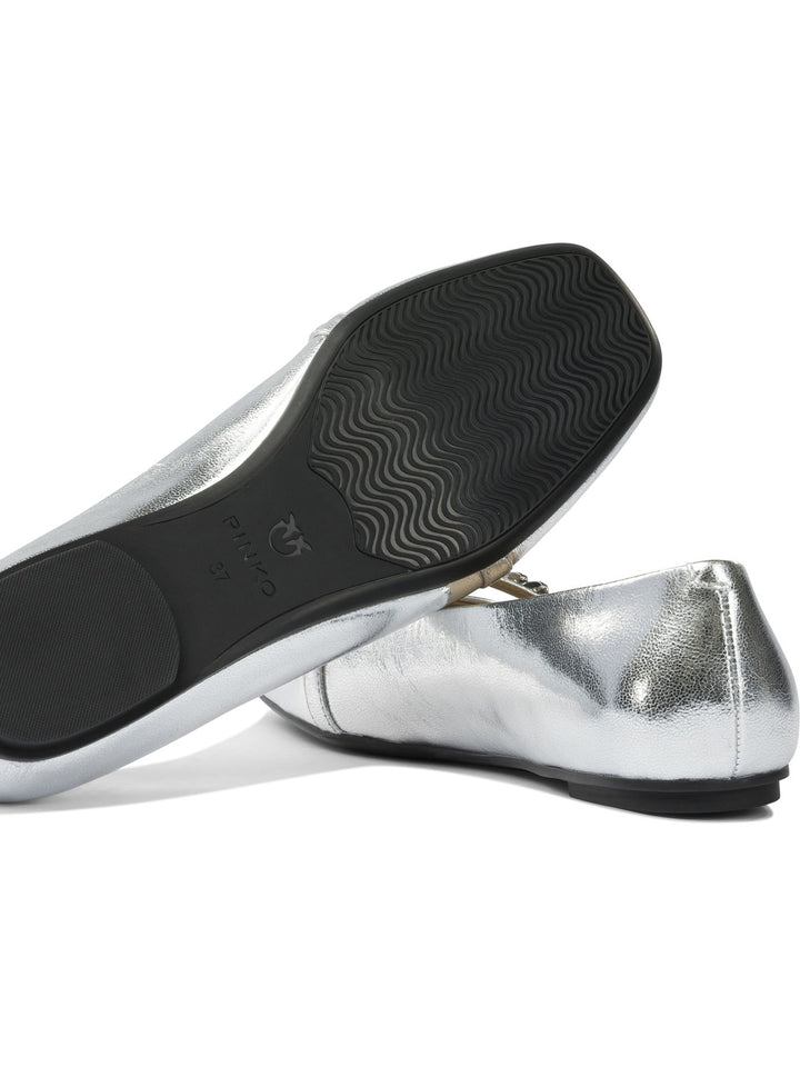 Pinko Leather Ballet Flats With Square Toe Ballerinas - Silver | 9d3fdbe0b2e8ae645b491ddd33381f0fcc066237