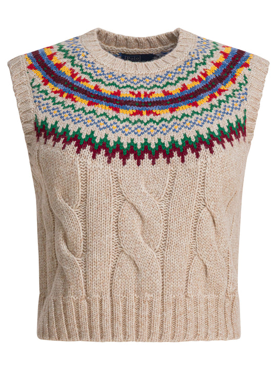 Fair Isle Knit Vest Knitwear Beige