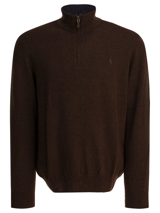 Wool Sweater With Zipper Knitwear Brown