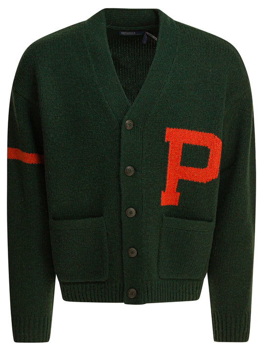 V-Neck Cardigan With Logo Knitwear Green