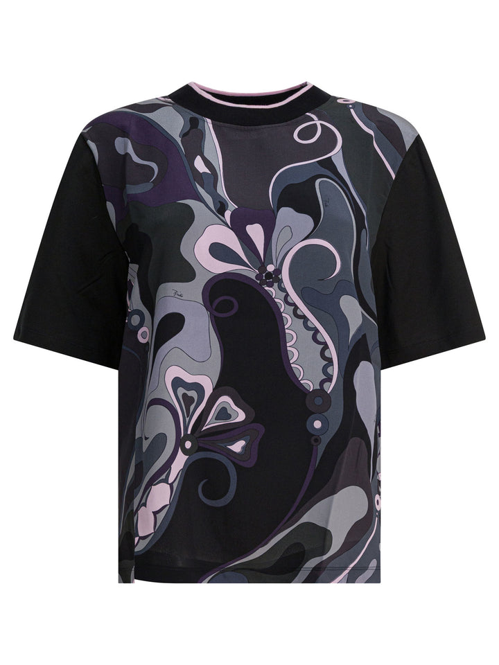 Pucci Cotton And Silk Crewneck T-Shirt With Print T-shirts - Black | 3a6bdac5d16ae88d3d23d6a29251da1c42fcd40b