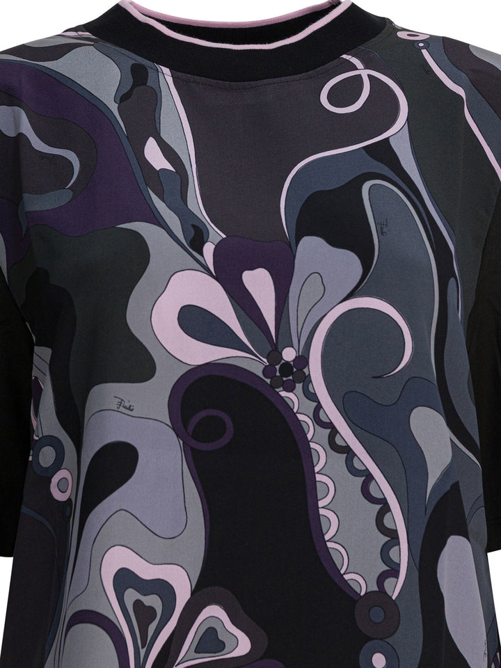 Pucci Cotton And Silk Crewneck T-Shirt With Print T-shirts - Black | 56c85b3882ae2f0b7e42f61cb9fd6745316de8e5