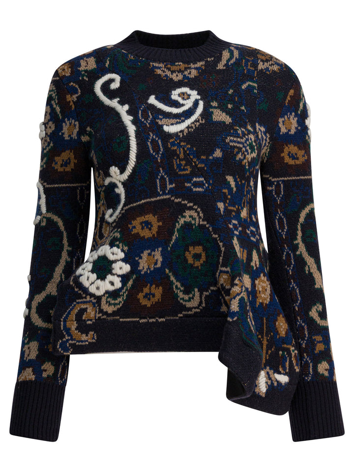 Sacai Floral Jacquard Knit Sweater Knitwear - Blue | 889e198b7c4358363e90272c1e94cb38fa9e4f22