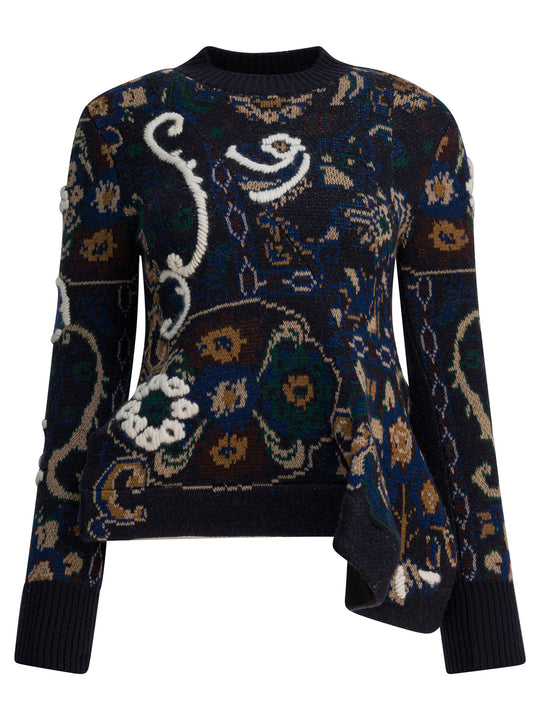 Floral Jacquard Knit Sweater Knitwear Blue
