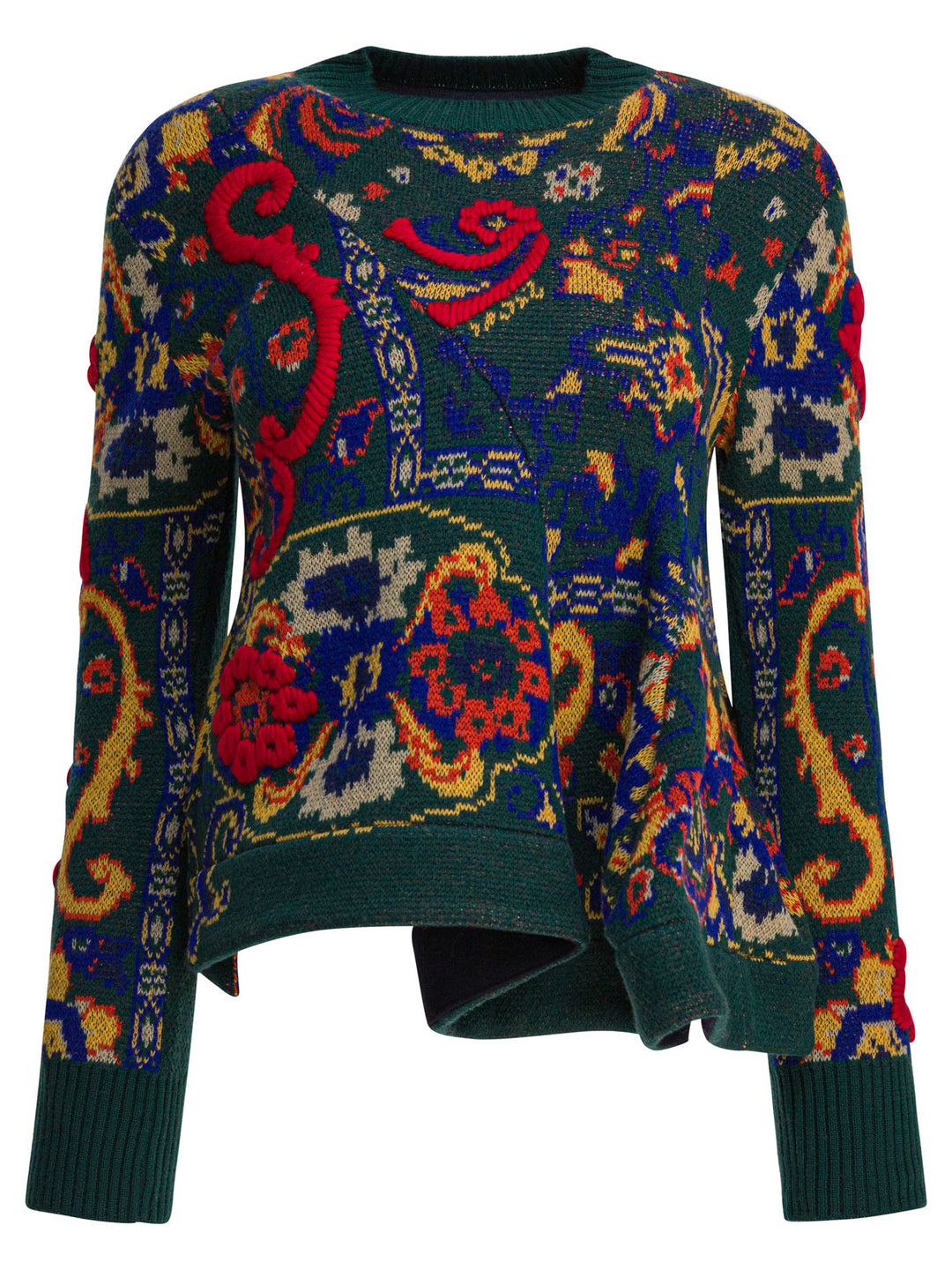 Sacai Floral Jacquard Knit Sweater Knitwear - Green | 3e1a695f6ee49969bca0546b4b100464448abc13