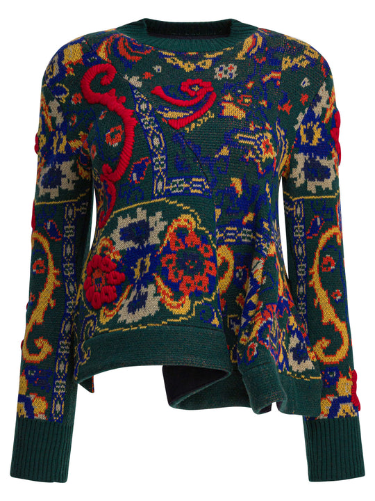 Floral Jacquard Knit Sweater Knitwear Green