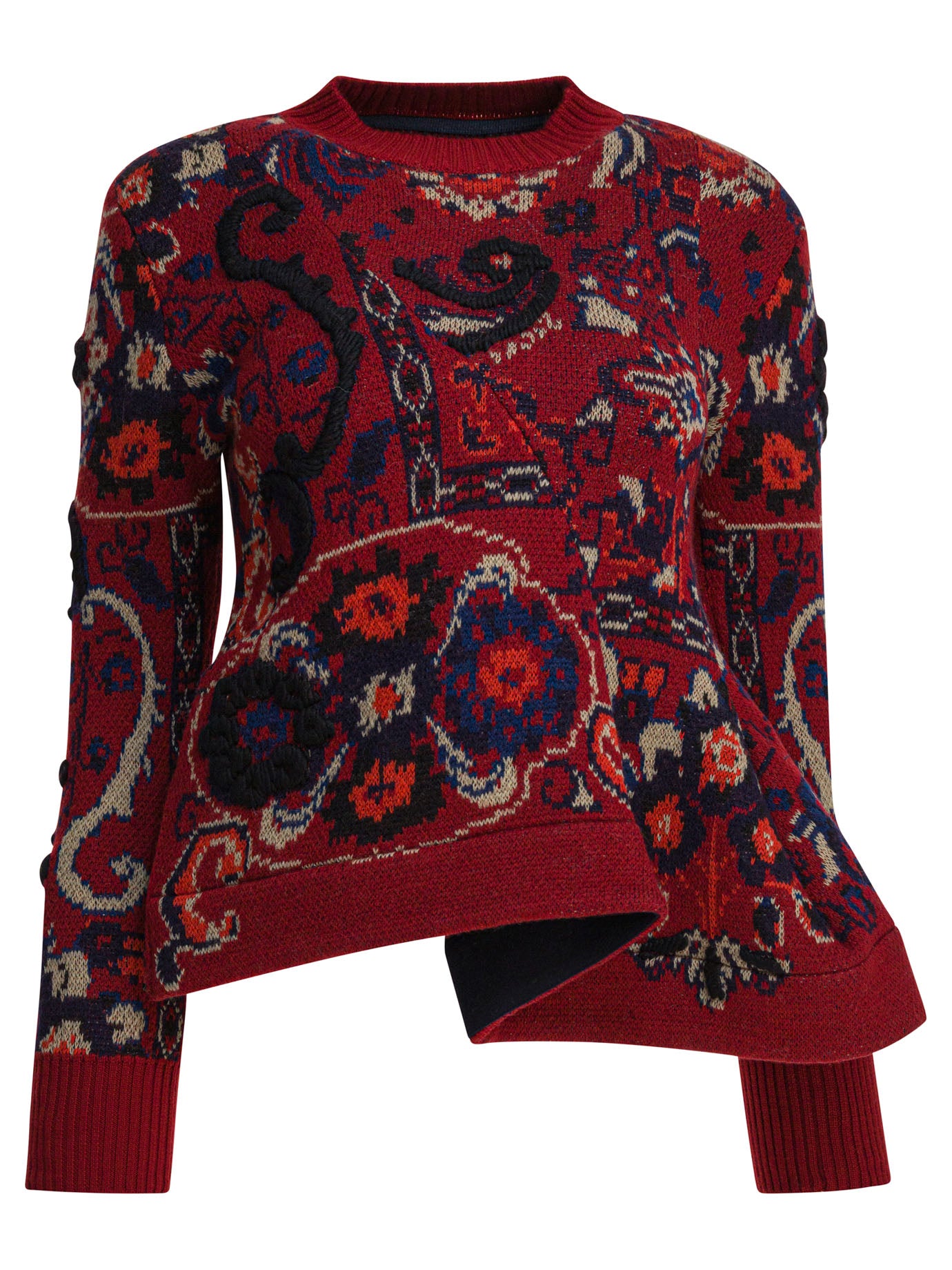 Sacai Floral Jacquard Knit Sweater Knitwear Bordeaux | Wanan Luxury