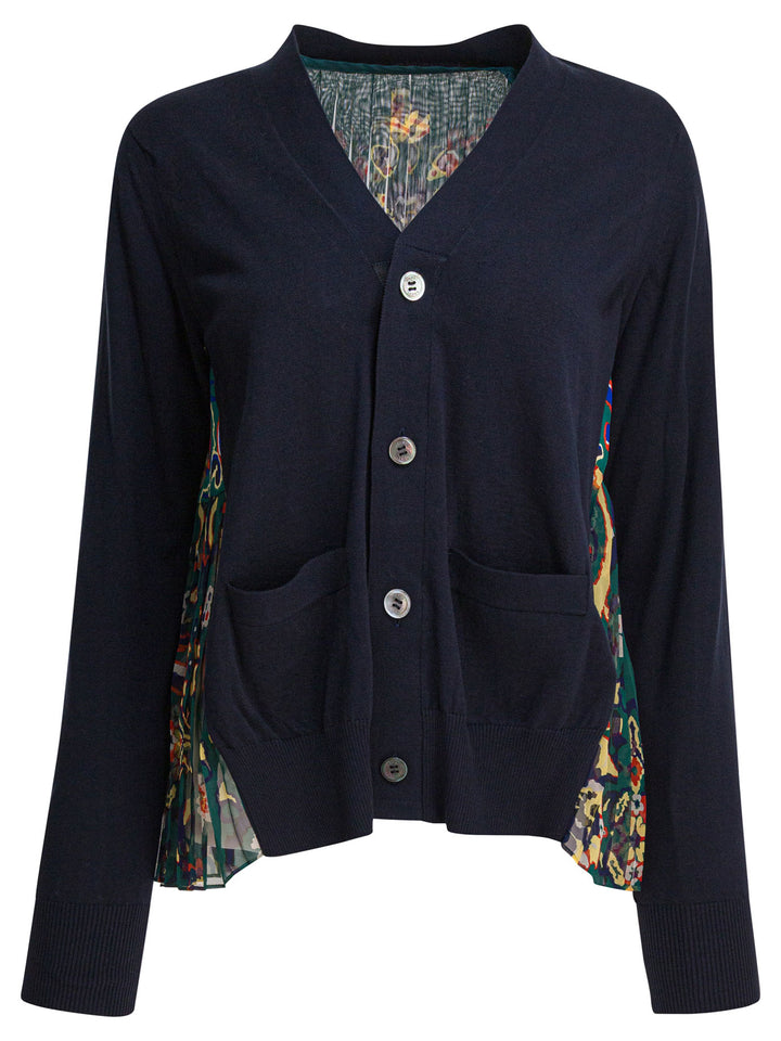 Sacai Cardigan With Floral Print Knitwear - Blue | d2f41f3cc590a3318b4480f4e8f0362467f9f138