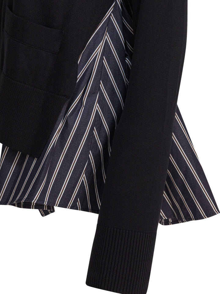 Sacai Cotton Cardigan Knitwear - Black | 9036dc07e32cdba3a3ed708fac4dedcca1c9764b