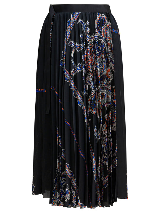 Pleated Skirt With Paisley Print Skirts Black