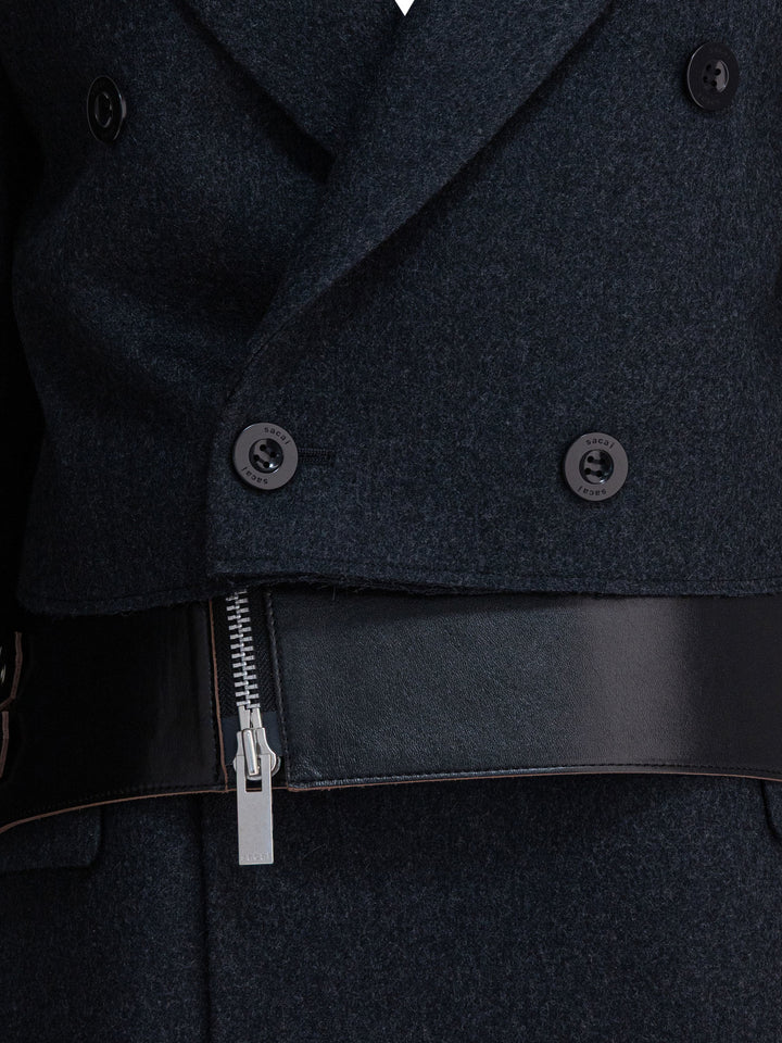 Sacai Wool And Leather Coat Jackets and Coats - Grey | 432a35d5aa7ba9ac5e3cb7d0a1a2535d475c2442