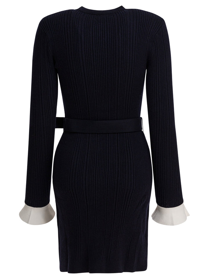 Self-Portrait Short Viscose Knit Dress Dresses - Blue | 0732fb179febd53036ebb70c15ae0541221a5b48